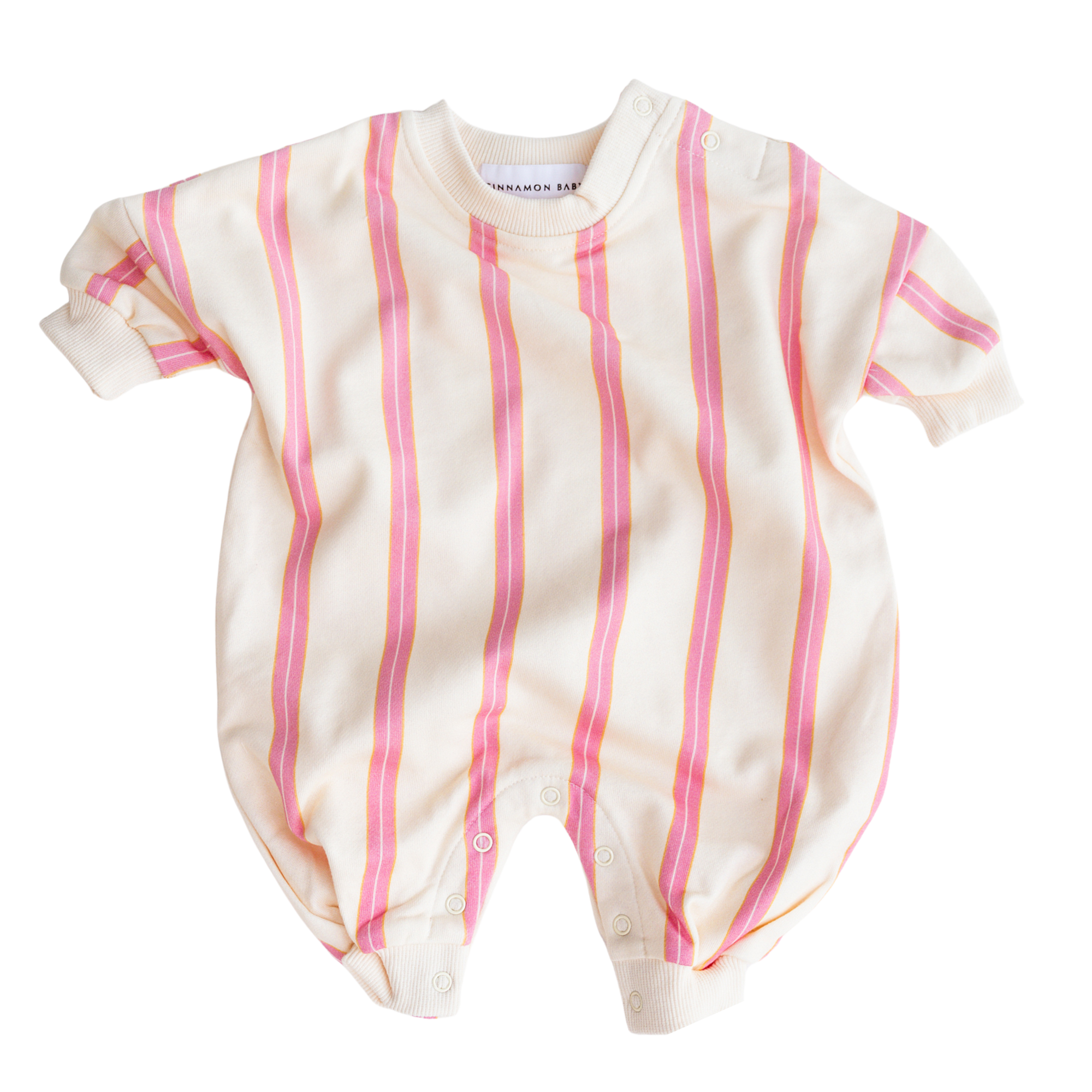 CINNAMON BABY PRISM STRIPE LOUNGE SUIT - BEIGE / BUBBLEGUM