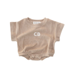 CINNAMON BABY TERRY TRACK T-SHIRT ROMPER - OAK