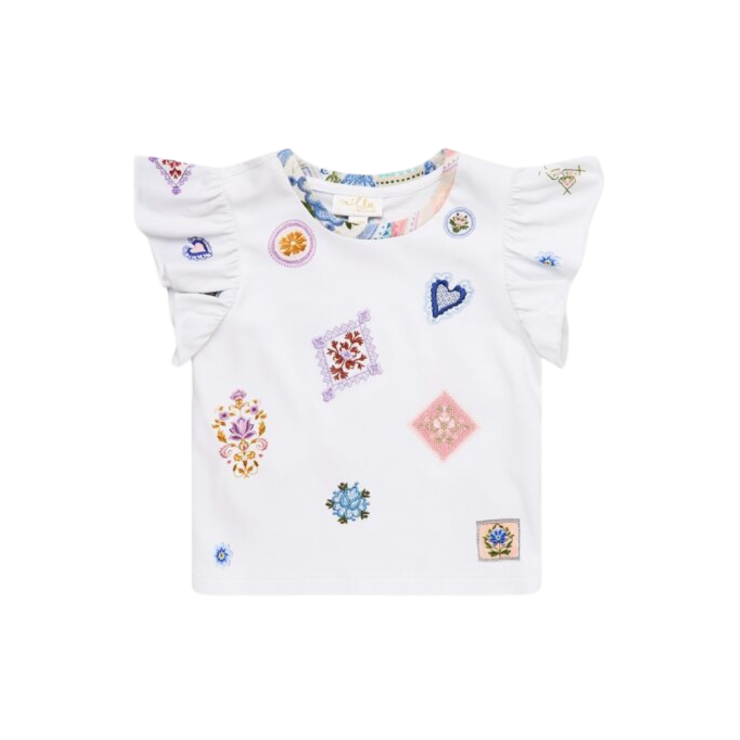 CAMILLA BABIES EMBROIDERED TEE WITH FRILL SLEEVE - CROCHET ALL DAY