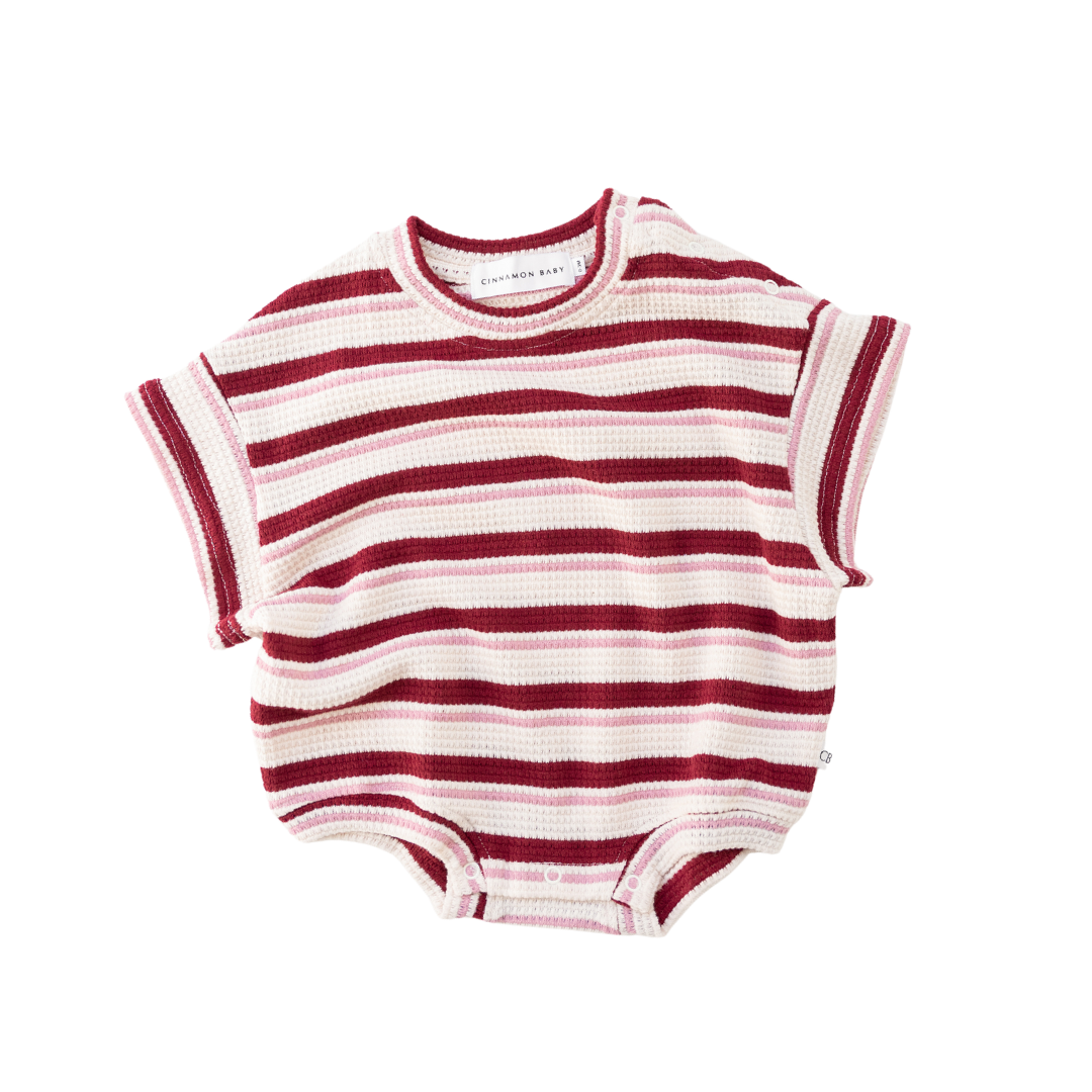 CINNAMON BABY POMEGRANATE STRIPE KNITTED T-SHIRT ROMPER
