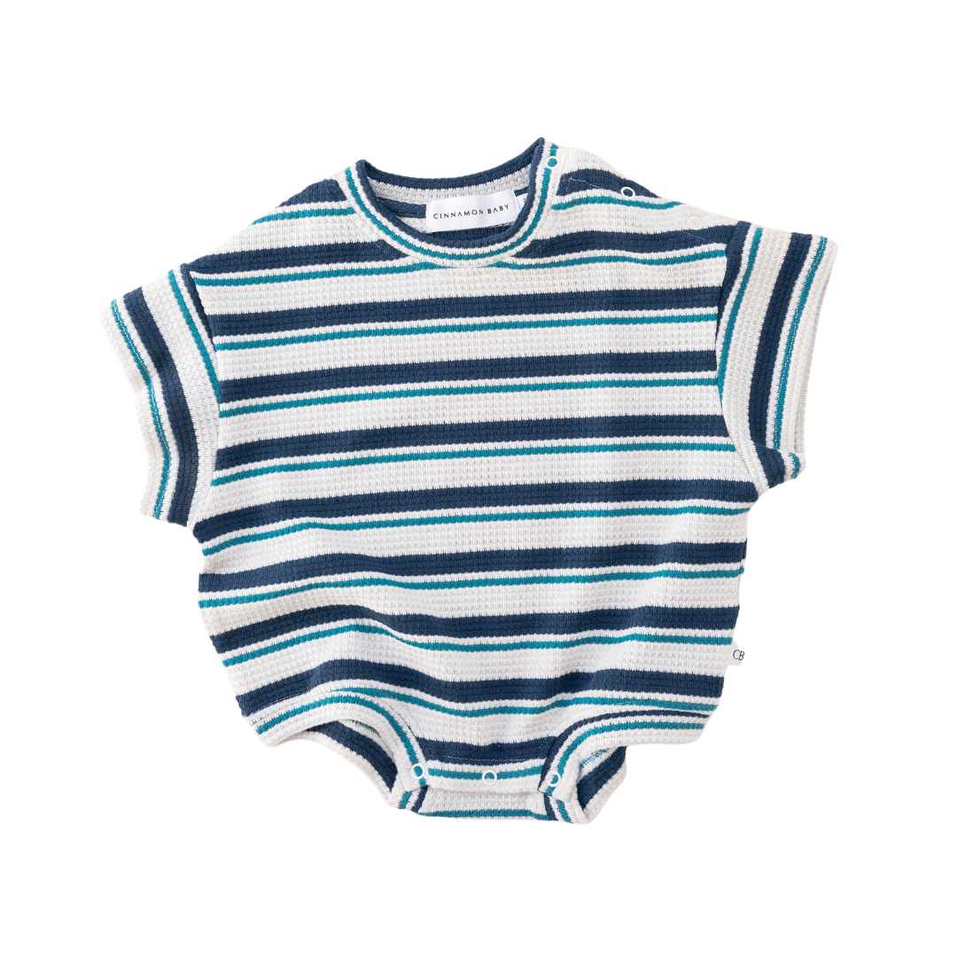 CINNAMON BABY CORFU STRIPE KNITTED T-SHIRT ROMPER