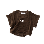 CINNAMON BABY TERRY TRACK T-SHIRT ROMPER - UMBER