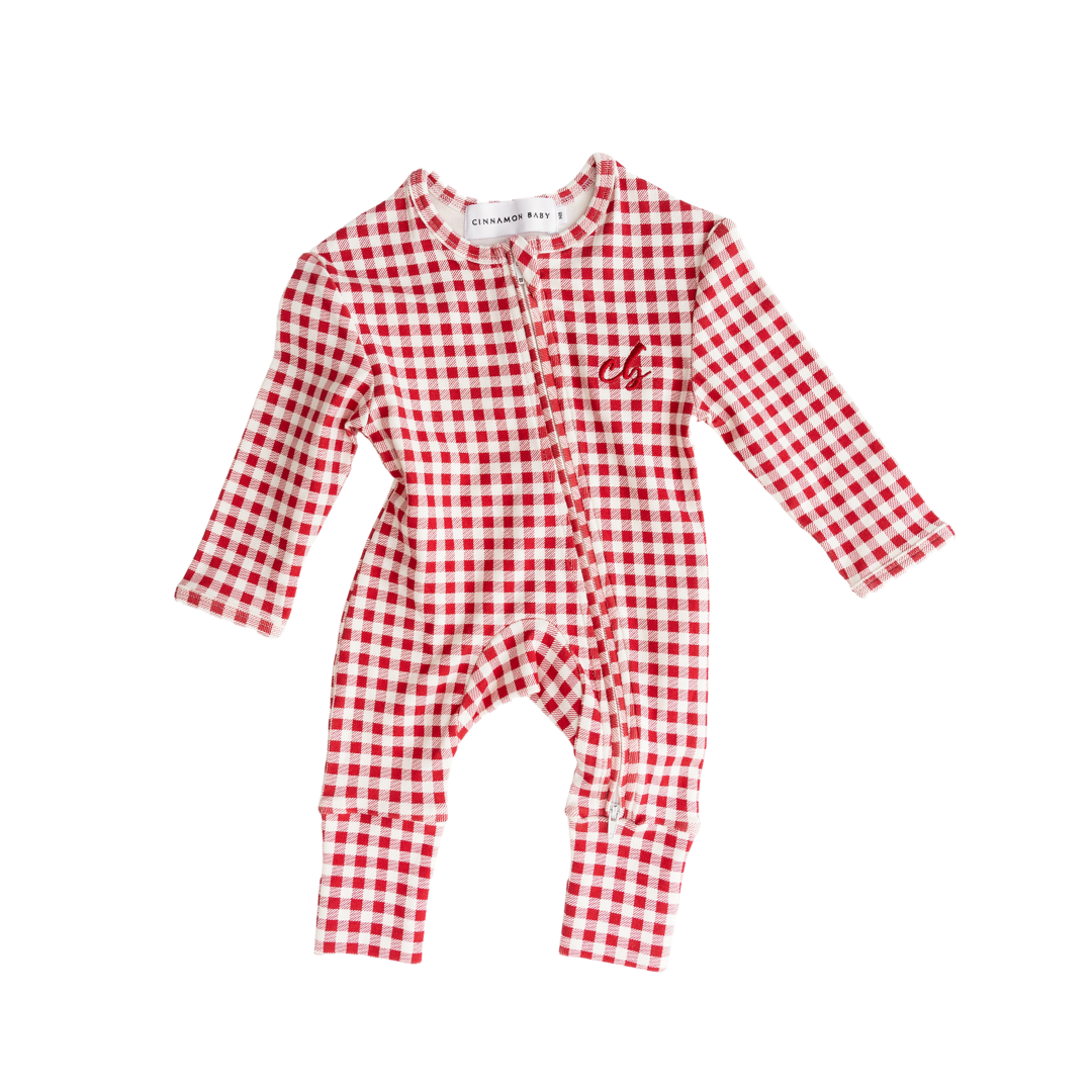 CINNAMON BABY CRIMSON GINGHAM GROWSUIT