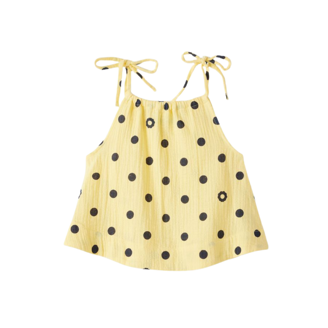 CUBBY LYRA LACE UP TANK - BUTTER DOT