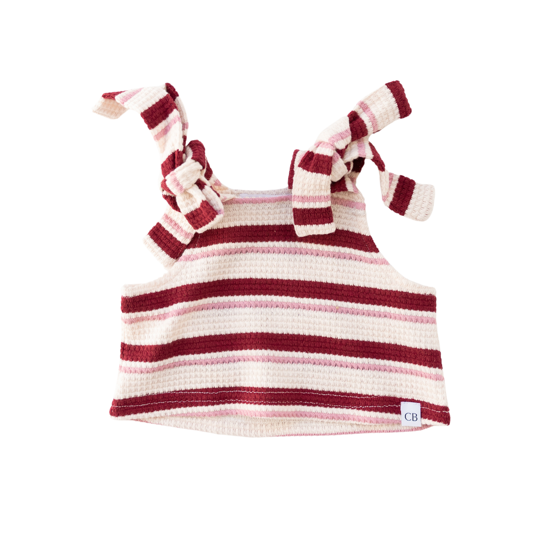 CINNAMON BABY POMEGRANATE STRIPE TIE SHOULDER KNIT TOP