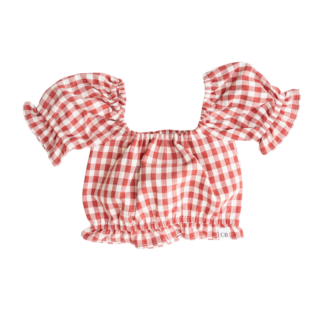 CINNAMON BABY CRIMSON GINGHAM FRILL TOP