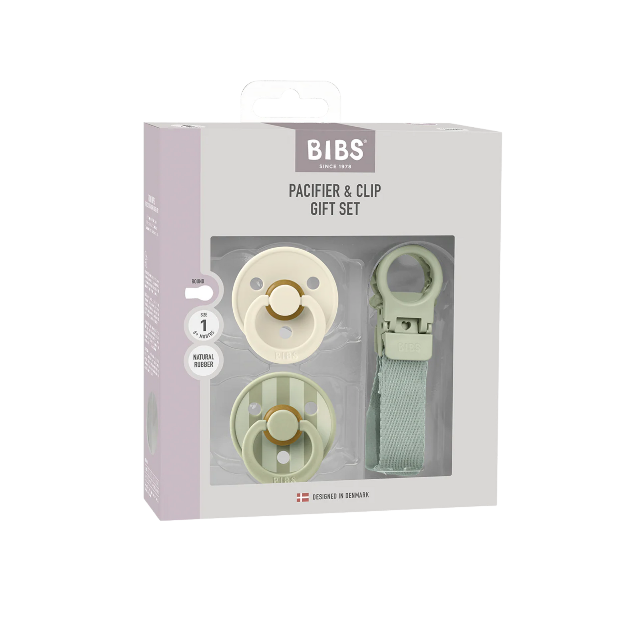BIBS DUMMY & LOOP CLIP GIFT SET - SAGE
