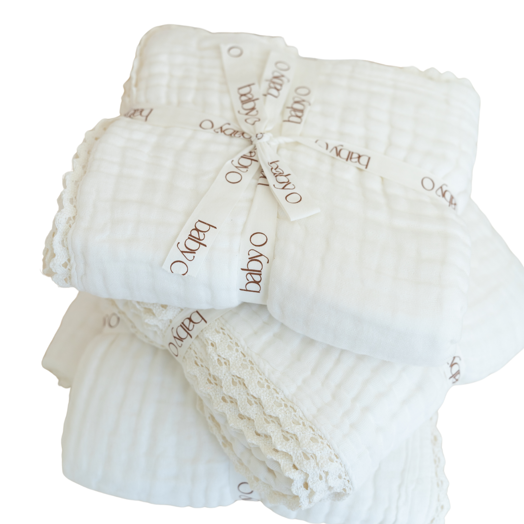BABY O THE LABEL ORGANIC COTTON GAUZE LACE BLANKET - SNOW