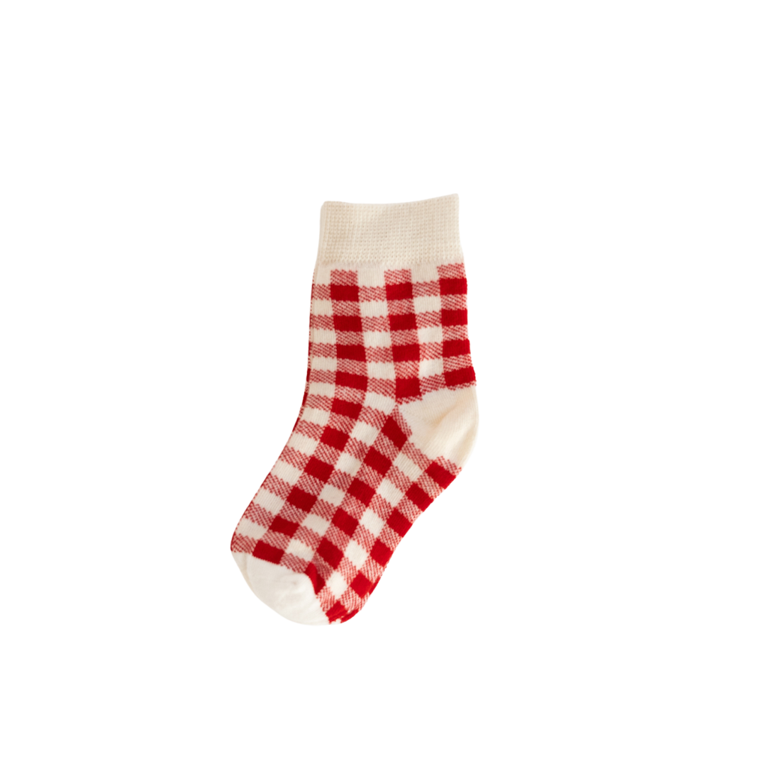 CINNAMON BABY CRIMSON GINGHAM SOCKS