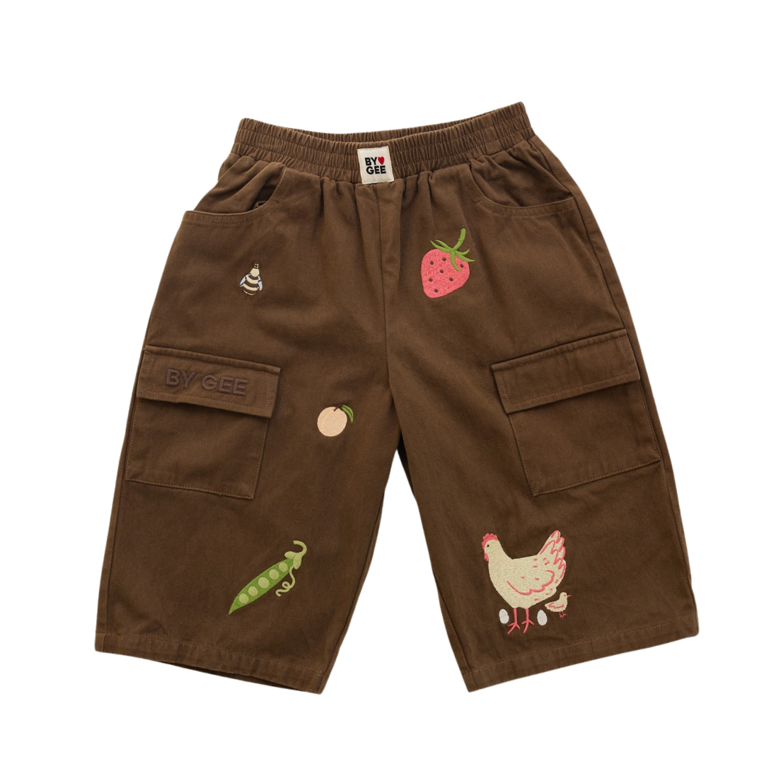BY GEE CROPPED WIDE LEG CARGO PANT - CHOCOLATE