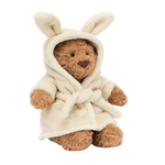 Jellycat Bartholomew Bear Bathrobe- cream plush bear in hooded robe, soft toy