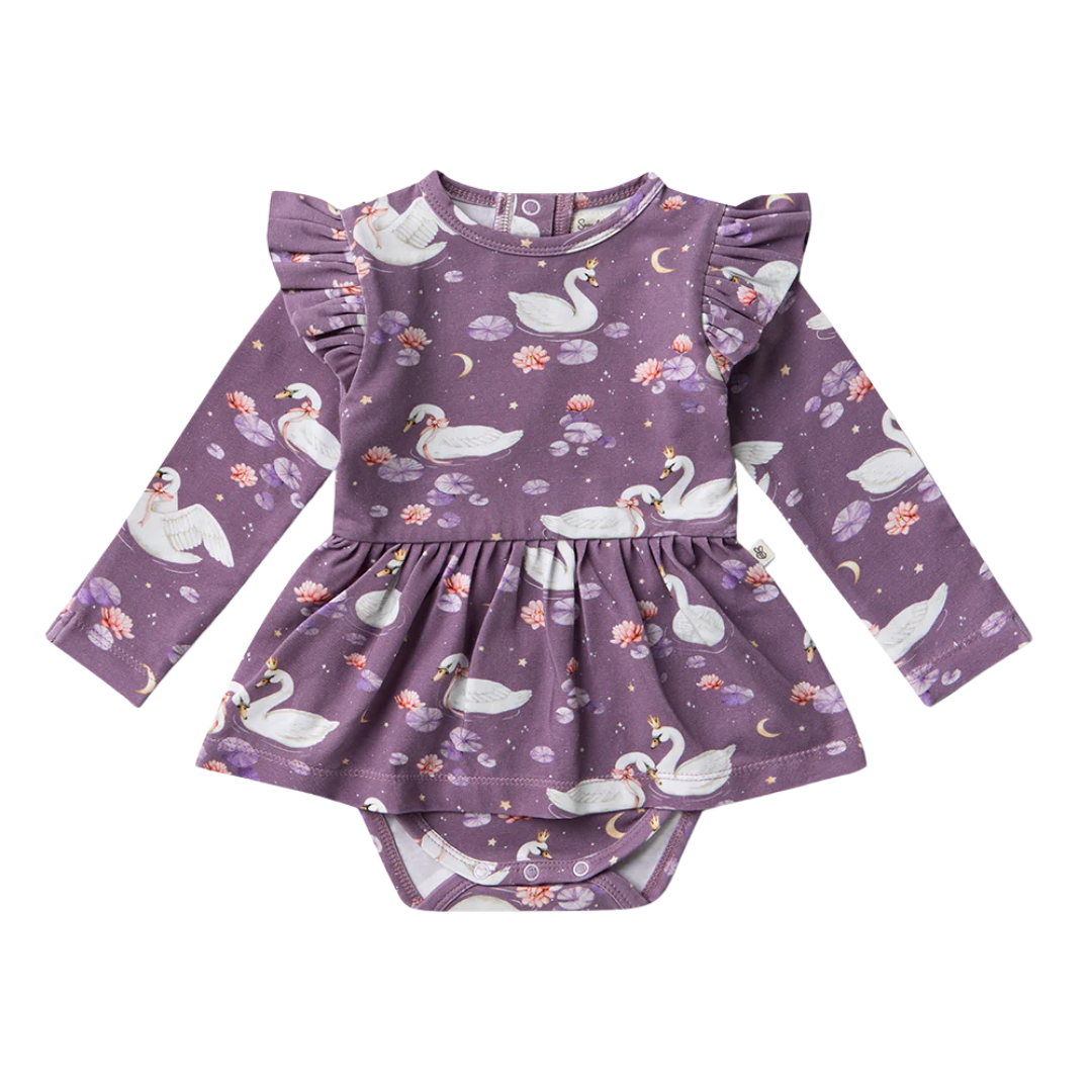 SNUGGLE HUNNY MIDNIGHT SWAN LONG SLEEVE DRESS