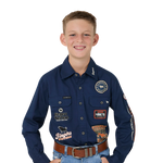 RINGERS WESTERN FREEHAND KIDS FULL BUTTON WORK SHIRT - NAVY
