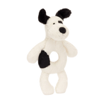 JELLYCAT BASHFUL BLACK & CREAM PUPPY RING RATTLE
