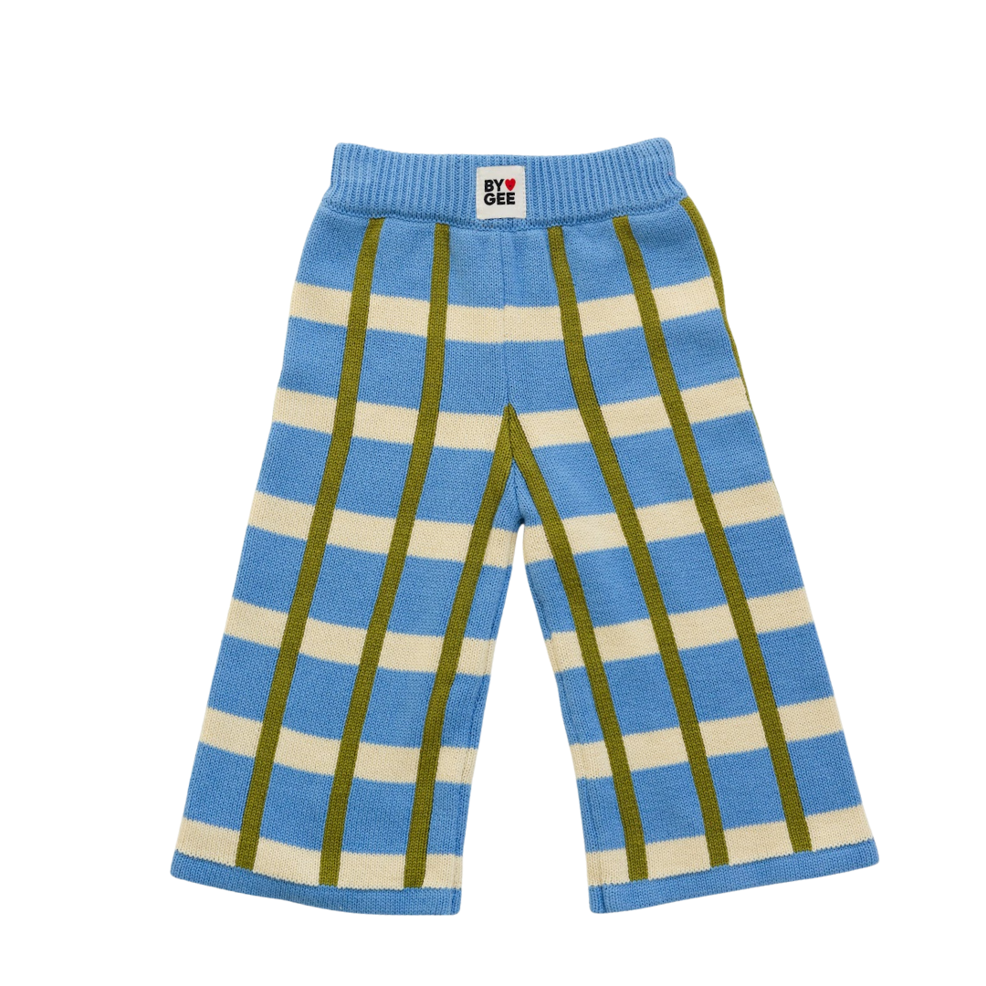 BY GEE COTTON CHECK KNIT PANTS - BLUEBIRD
