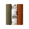 SNUGGLE HUNNY LARGE MUSLIN WRAPS 3 PACK - DIGGERS/OLIVE/BRONZE