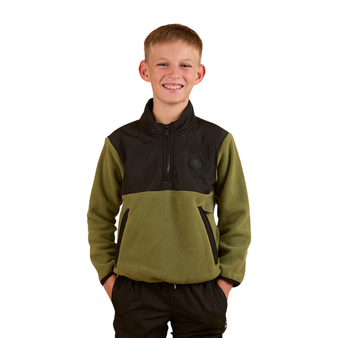 RINGERS WESTERN - WINTON KIDS 1/4 ZIP CREW NECK FLEECE - MILITARY GREEN