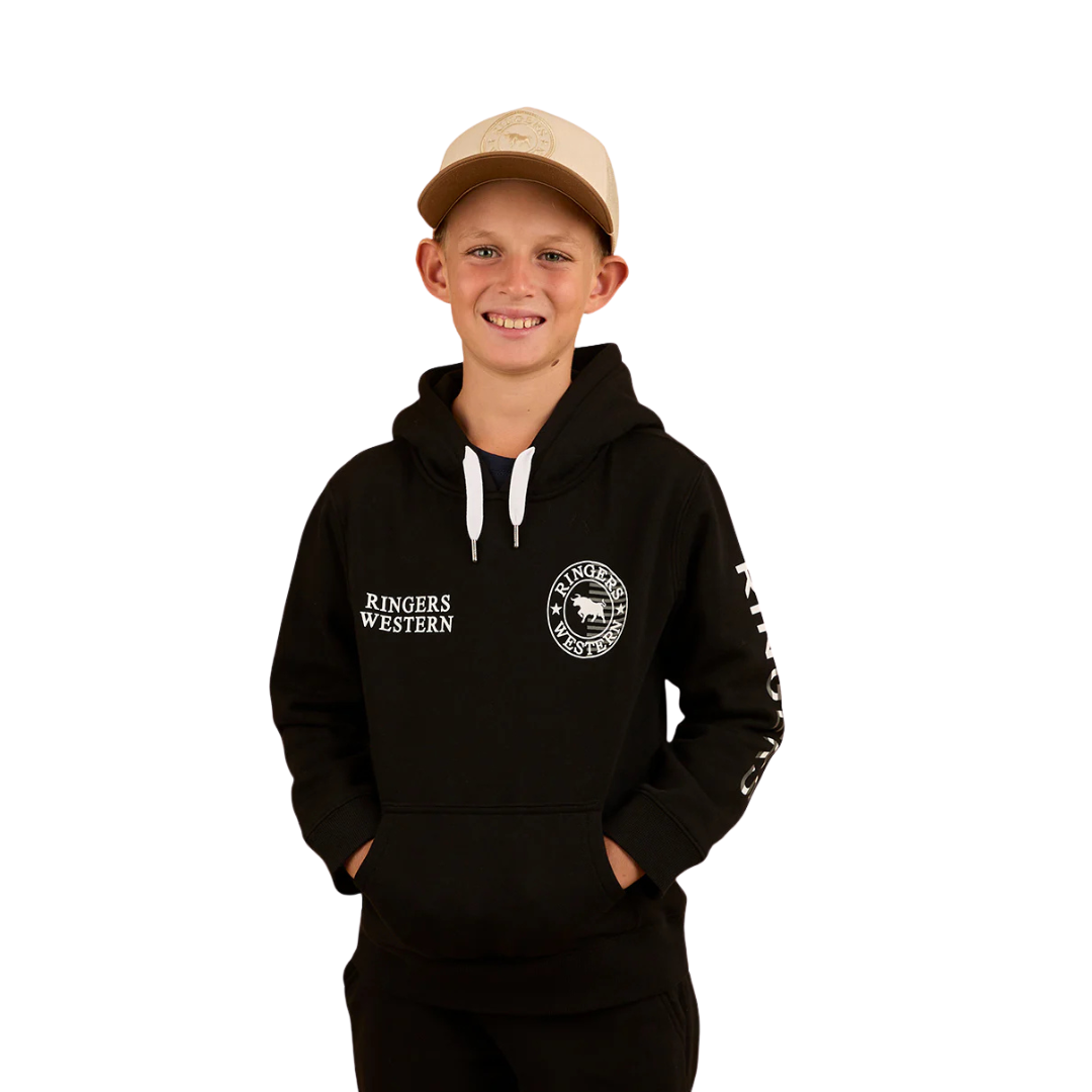RINGERS WESTERN JACKAROO FLAG KIDS PULLOVER HOODIE - BLACK