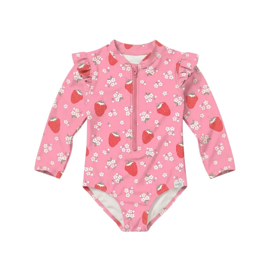 TOSHI SWIM LONG SLEEVE ONESIE TWINKLE STRAWBERRY