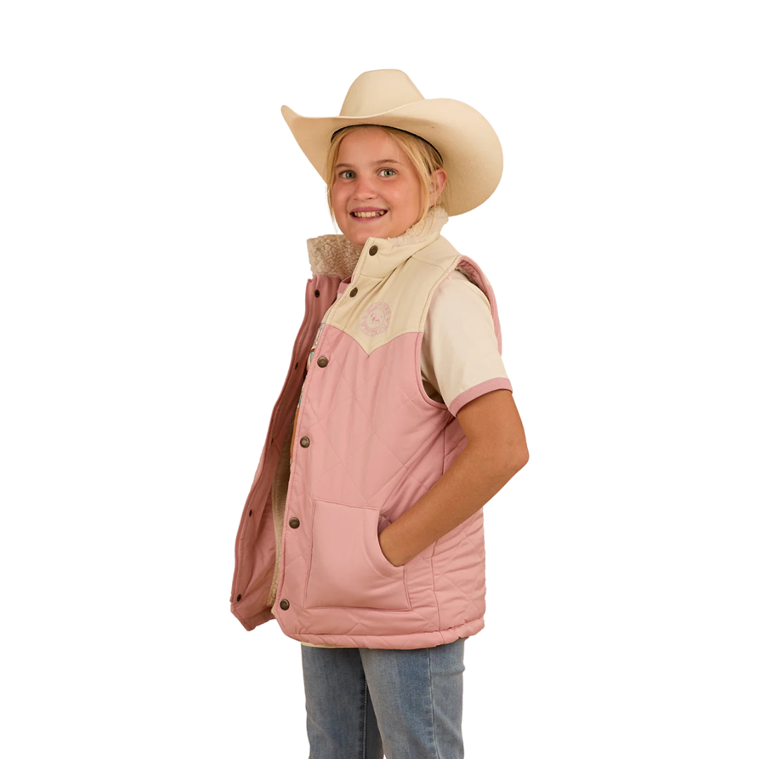 RINGERS WESTERN KYNUNA KIDS PUFFER VEST - PINK/OFF WHITE