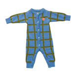 BY GEE COTTON CHECK KNIT ROMPER - BLUEBIRD