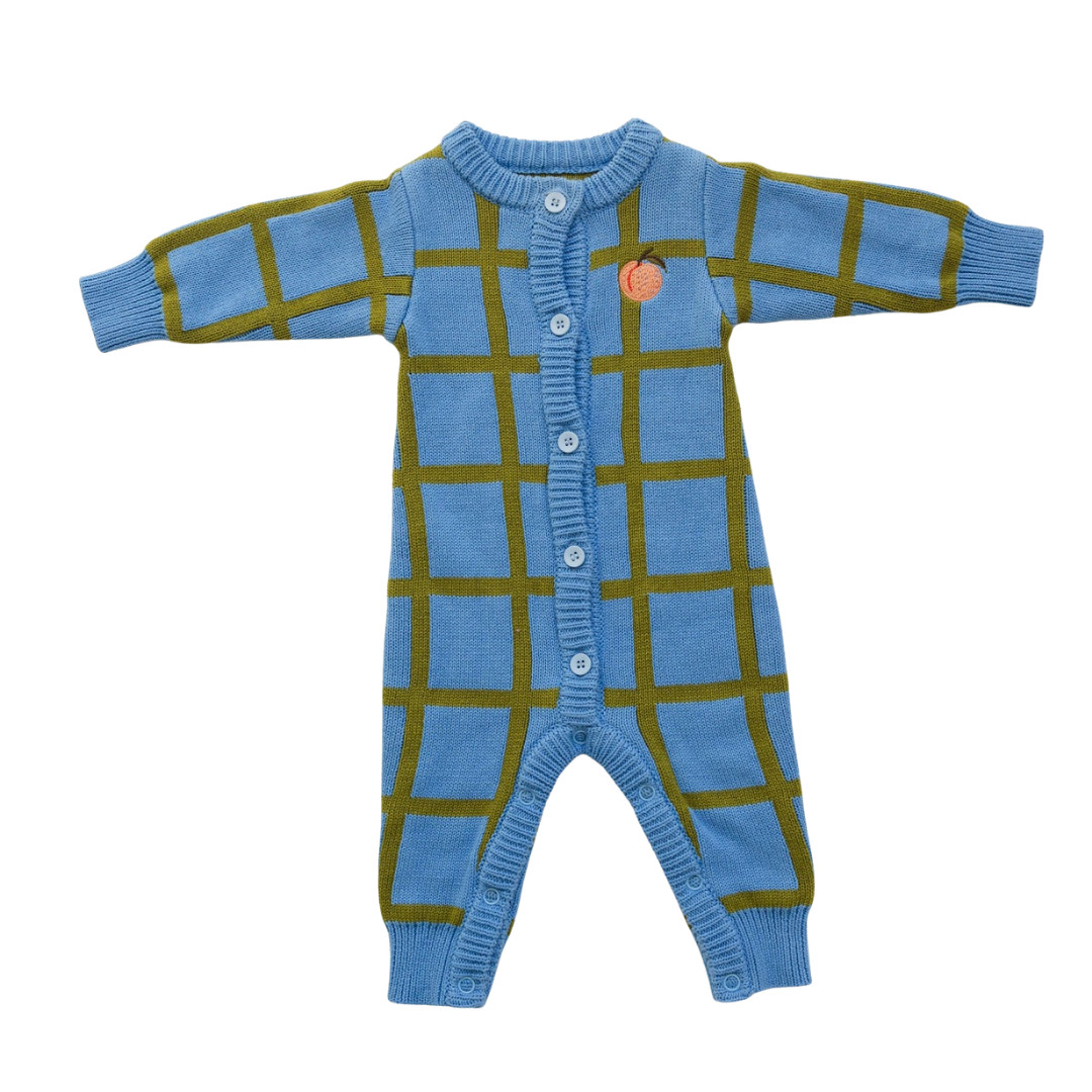 BY GEE COTTON CHECK KNIT ROMPER - BLUEBIRD