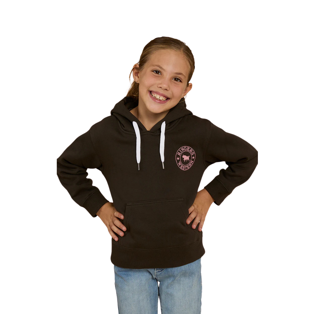RINGERS WESTERN SIGNATURE BULL KIDS PULLOVER HOODIE - CHARCOAL & ROSEY