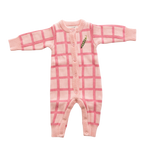 BY GEE COTTON CHECK KNIT ROMPER - PEONY
