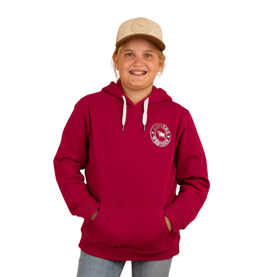 RINGERS WESTERN SIGNATURE BULL KIDS PULLOVER HOODIE - MAGENTA/SILVER