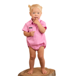 RINGERS WESTERN BABIES  SHORT SLEEVE WORK SHIRT ROMPER - PASTEL PINK