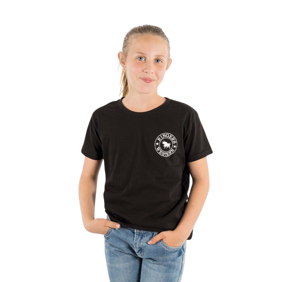 RINGERS WESTERN SIGNATURE BULL KIDS CLASSIC T-SHIRT  - BLACK WITH WHITE PRINT