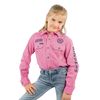 RINGERS WESTERN JACKAROO KIDS LONG SLEEVE FULL BUTTON EMBROIDERED WORKSHIRT - PASTEL PINK / NAVY
