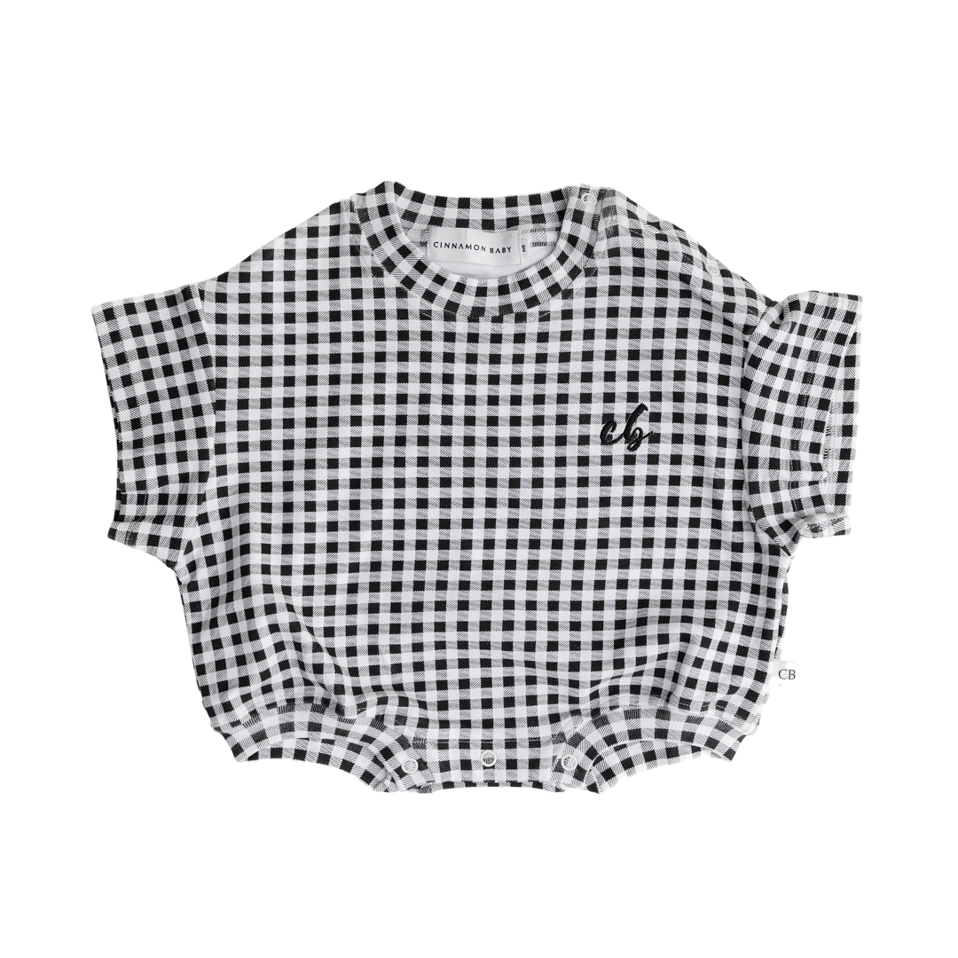 CINNAMON BABY BLACK GINGHAM T-SHIRT ROMPER
