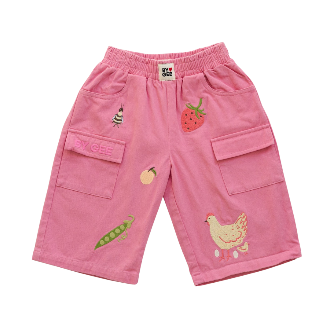 BY GEE CROPPED WIDE LEG CARGO PANT - PEONY