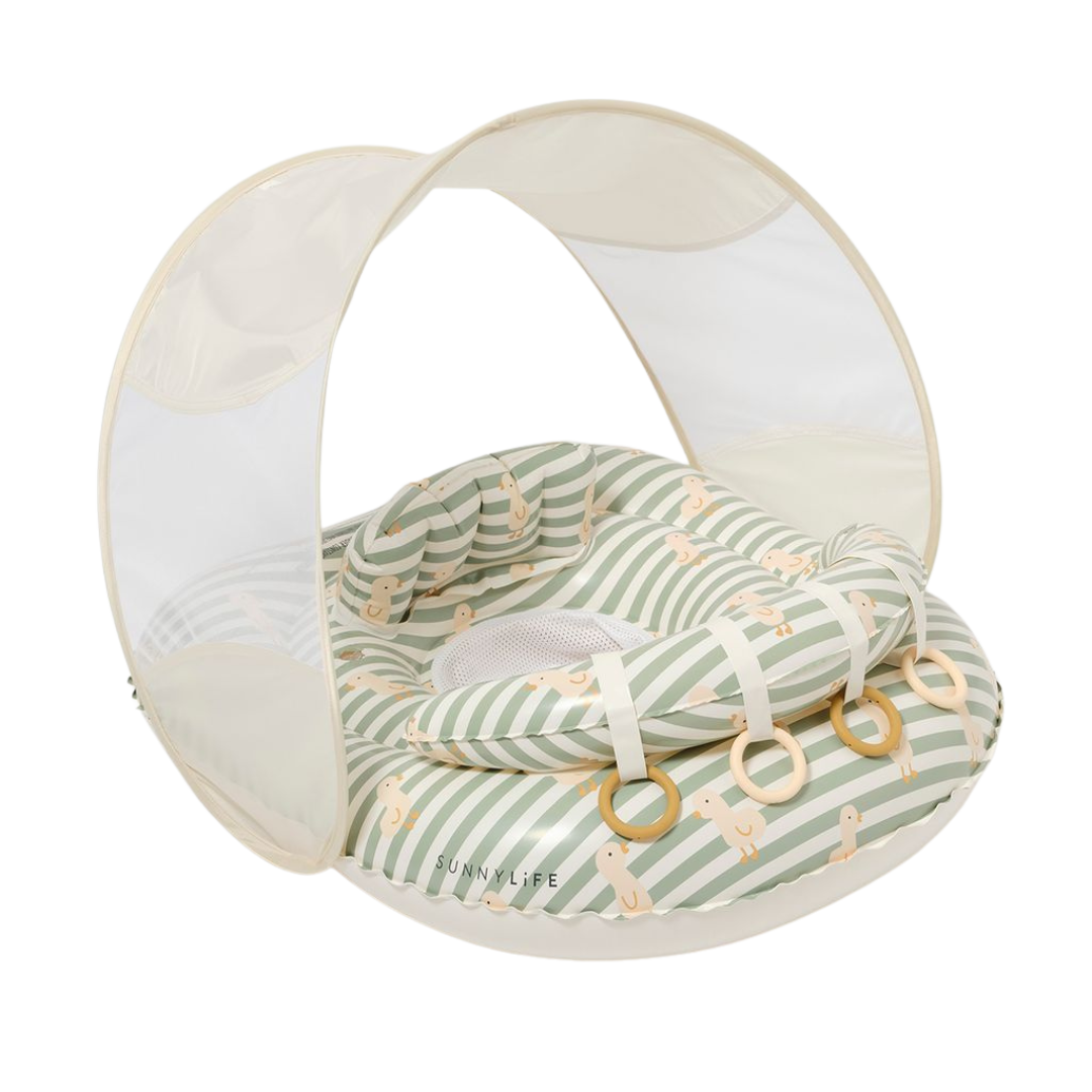 SUNNYLIFE INTERACTIVE BABY FLOAT DUCK SAGE STRIPE