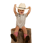RINGERS WESTERN BABIES  SHORT SLEEVE WORK SHIRT ROMPER - BEIGE