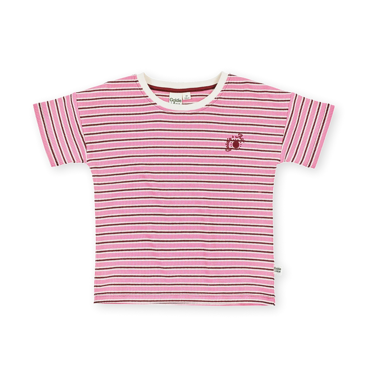 GOLIDE + ACE WAFFLE STRIPE T-SHIRT - PINK STRIPE