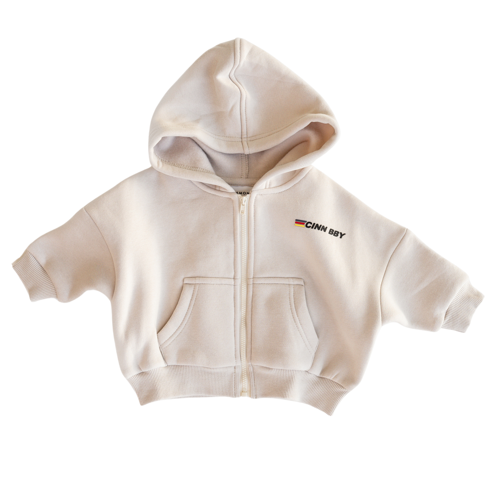 CINNAMON BABY PRIMARY ZIP HOODIE - STONE