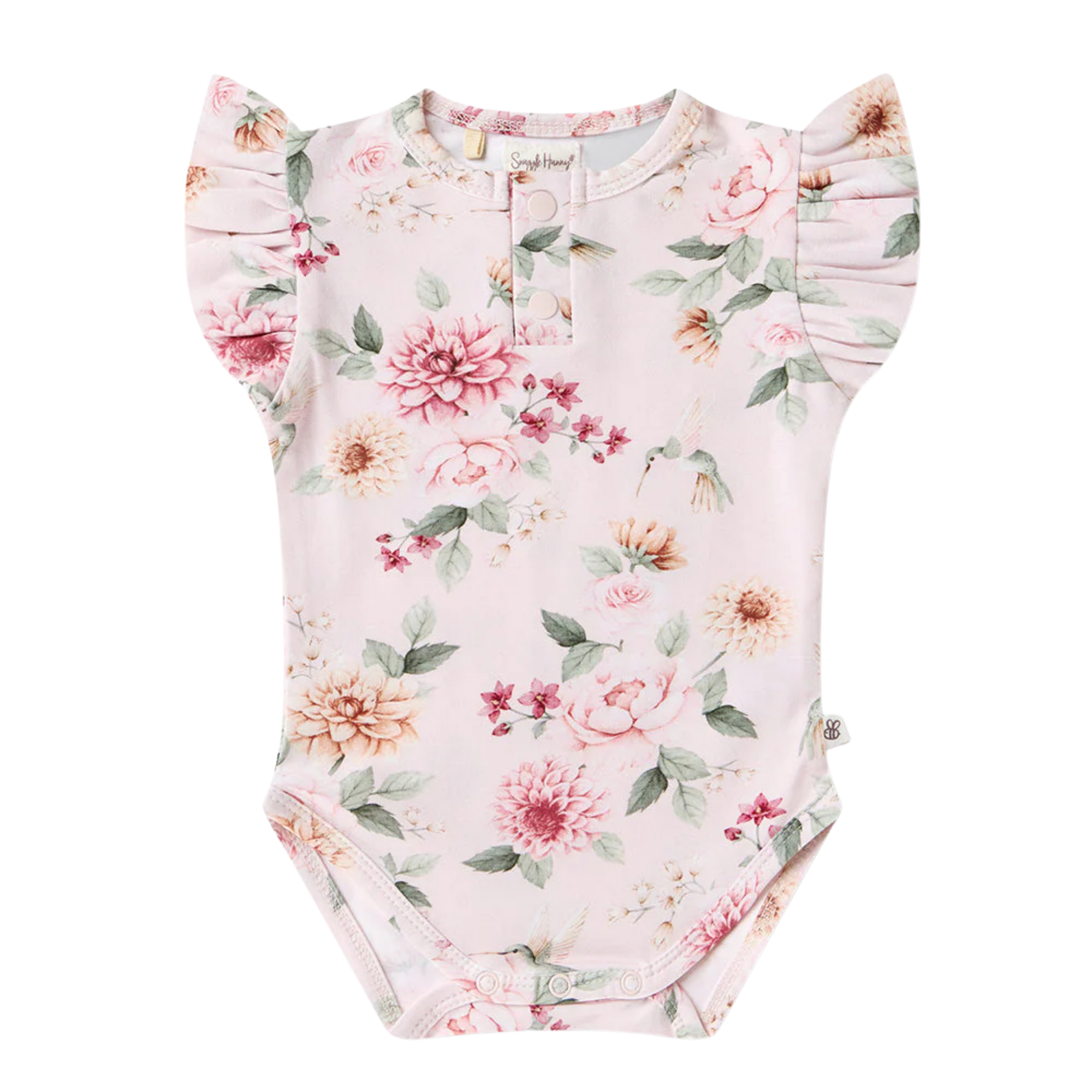 SNUGGLE HUNNY BIRDS & BLOOMS SHORT SLEEVE BODYSUIT WITH FRILL