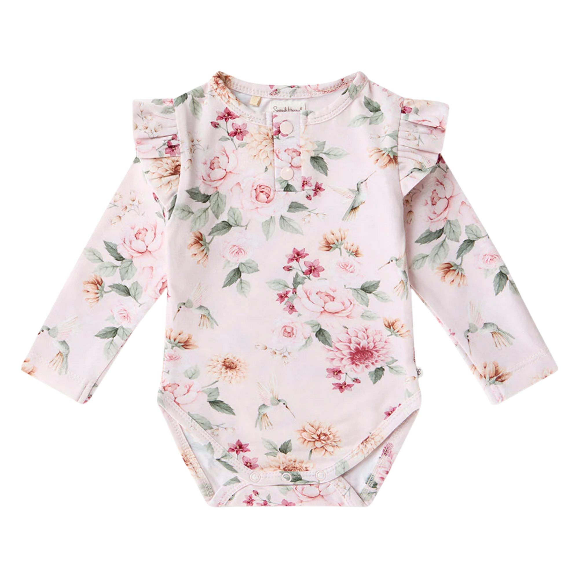 SNUGGLE HUNNY BIRDS & BLOOMS LONG SLEEVE BODYSUIT WITH FRILL
