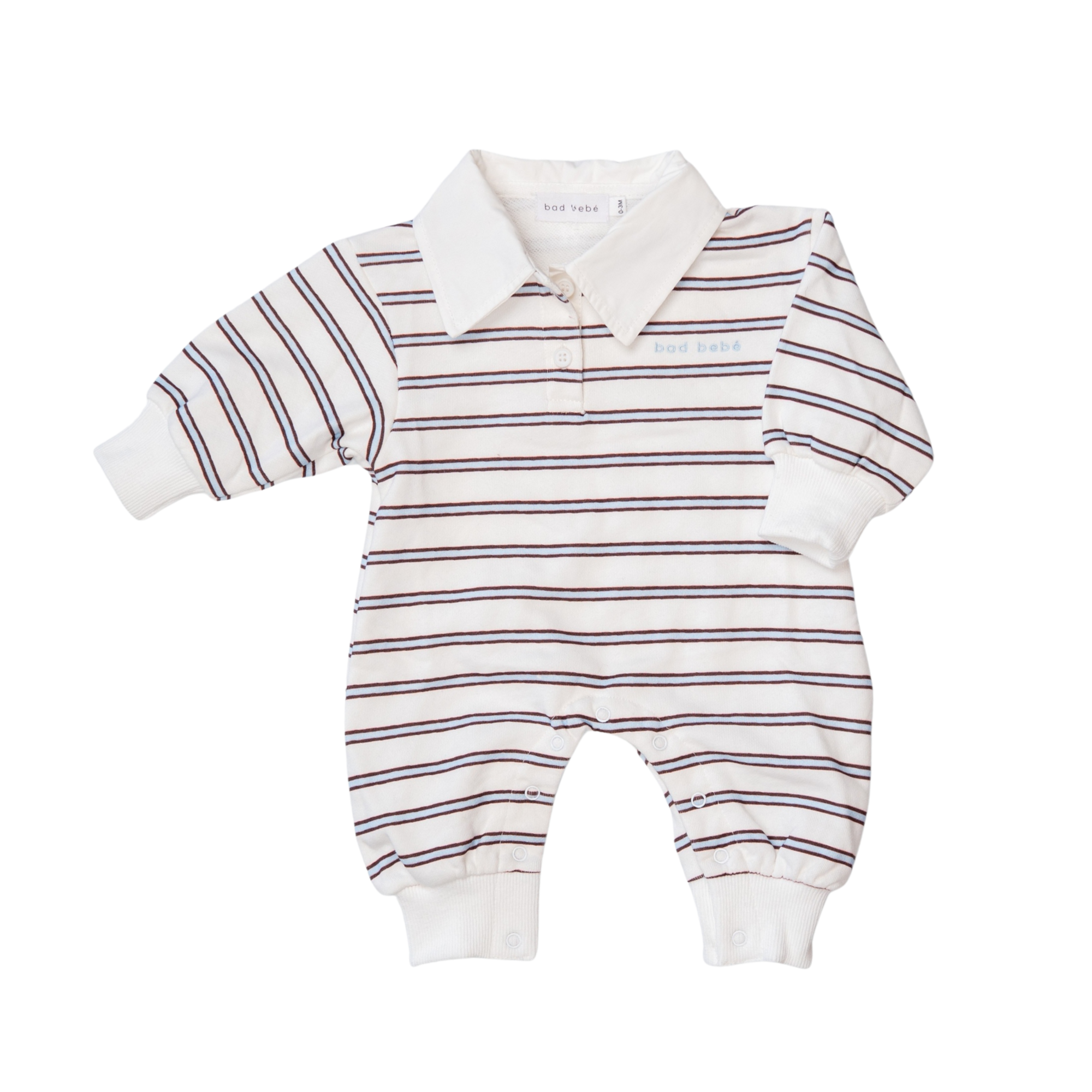 BAD BEBE MILK DRUNK LONG SLEEVE ROMPER - POWDER / CHOCOLATE STRIPE