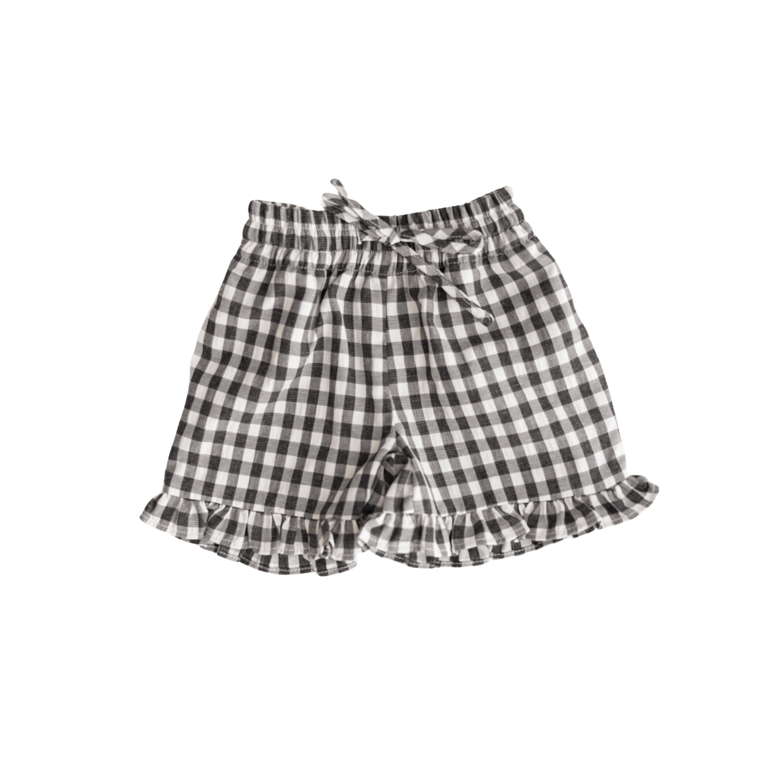 CINNAMON BABY BLACK GINGHAM FRILL SHORTS