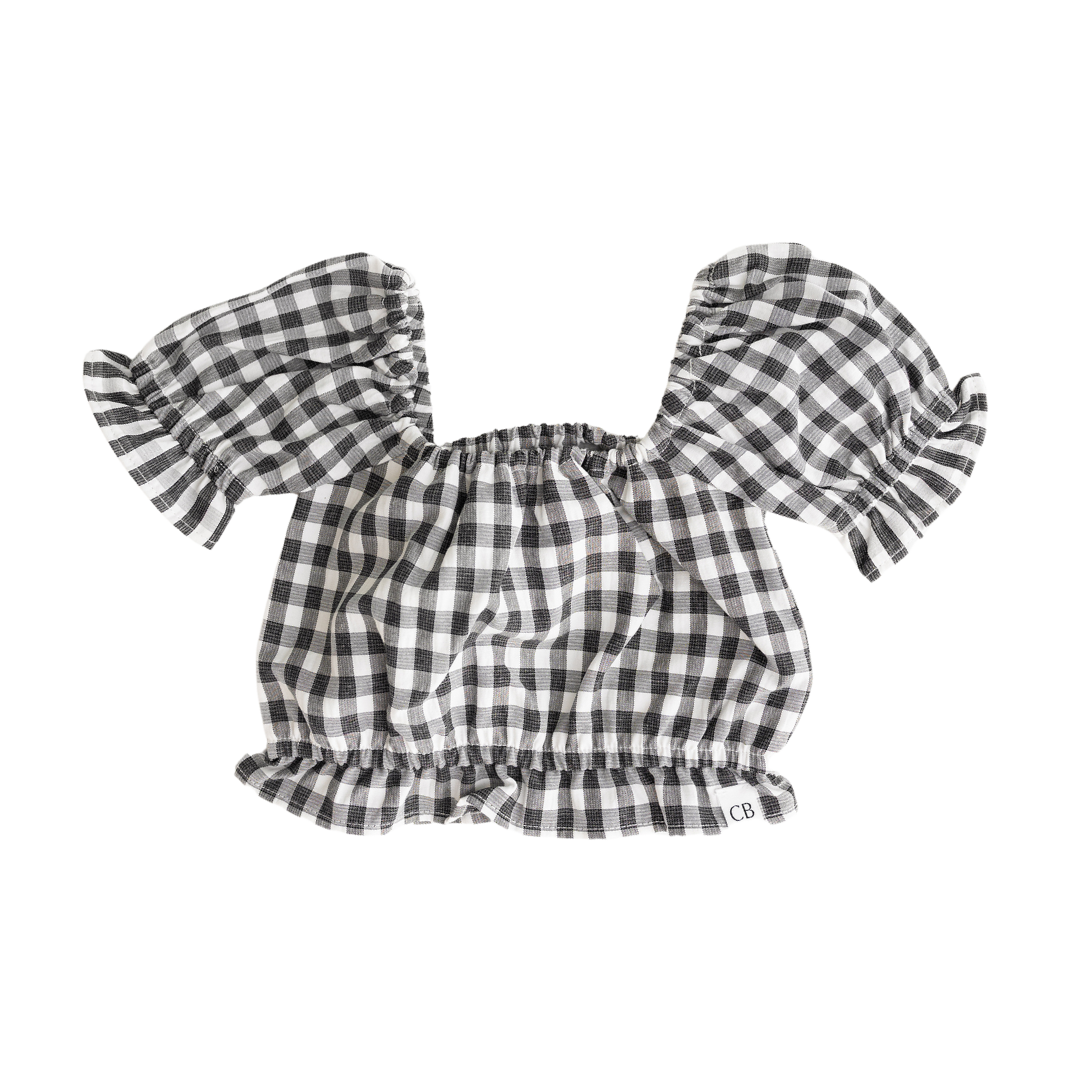 CINNAMON BABY BLACK GINGHAM FRILL TOP