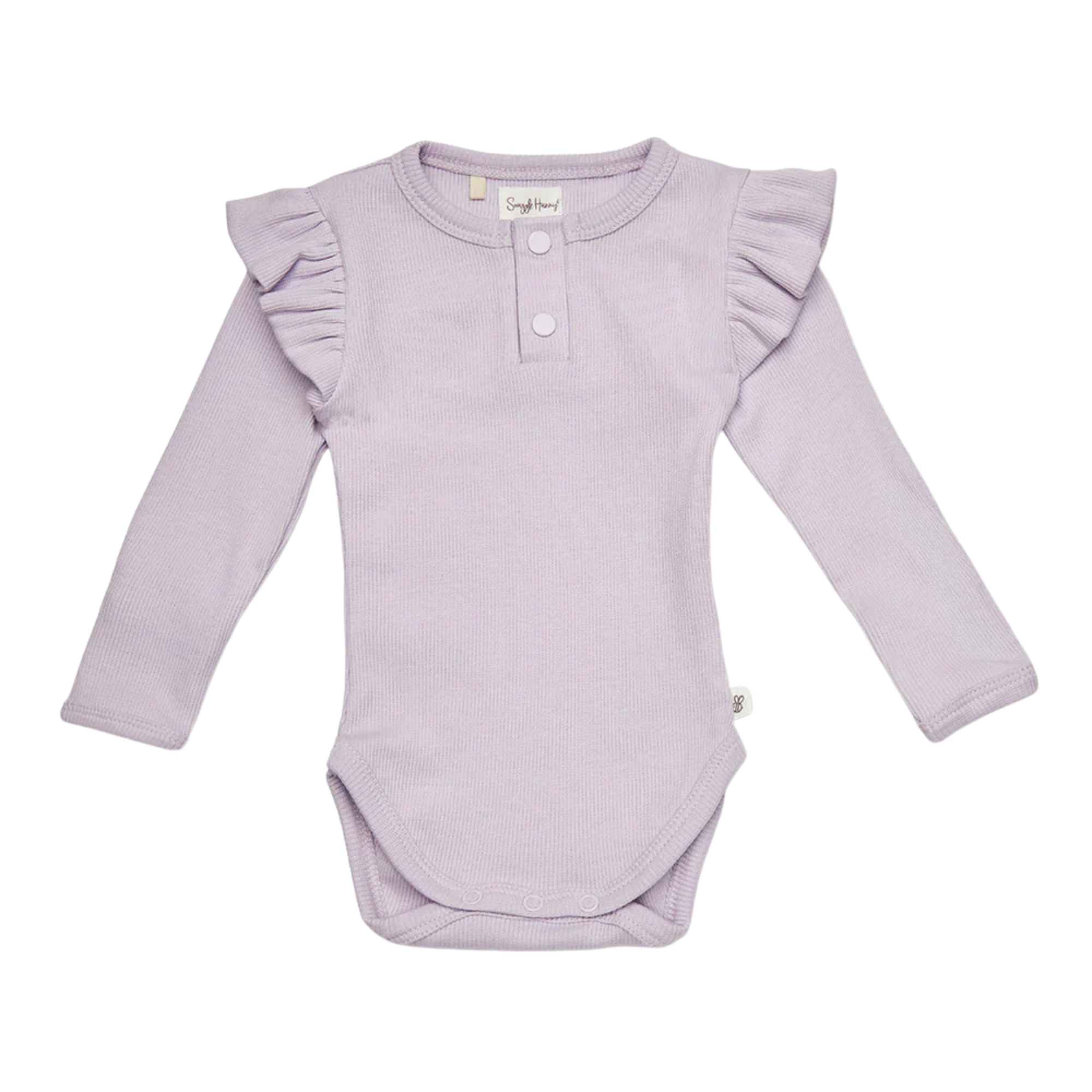 SNUGGLE HUNNY LAVENDER RIB LONG SLEEVE BODYSUIT WITH FRILL