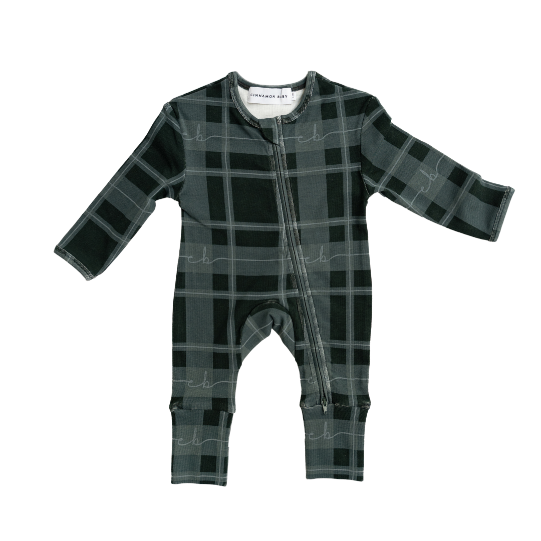 CINNAMON BABY PLAID GROWSUIT - GREEN