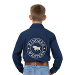 RINGERS WESTERN FREEHAND KIDS FULL BUTTON WORK SHIRT - NAVY