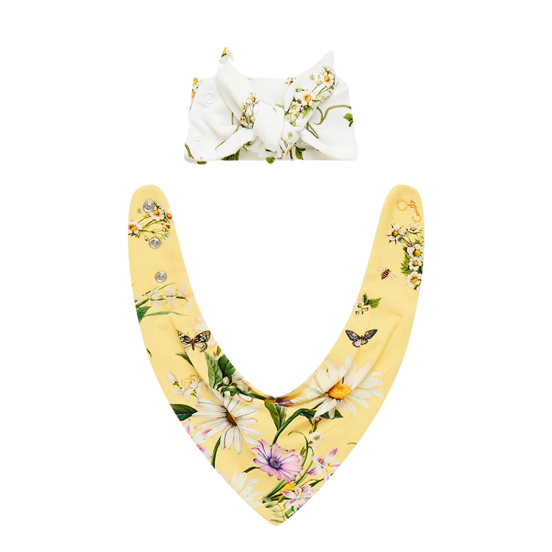CAMILLA BABIES SOFT TIE HEADBAND AND BIB SET- DAISY CHAINS