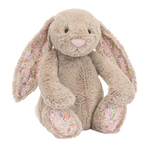 Jellycat Bashful Blossom Beige Bunny Petal side view- classic Jellycat bunny with blossom detailing