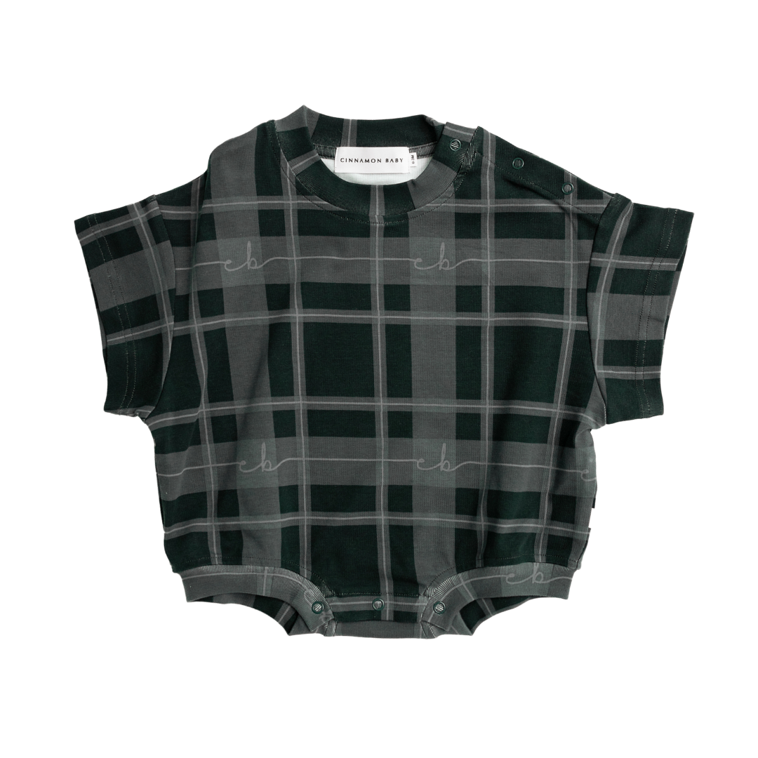 CINNAMON BABY PLAID T-SHIRT ROMPER - GREEN