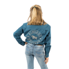 RINGERS WESTERN JACKAROO KIDS LONG SLEEVE FULL BUTTON EMBROIDERED WORKSHIRT - PETROL BLUE / ULTIMATE GREY